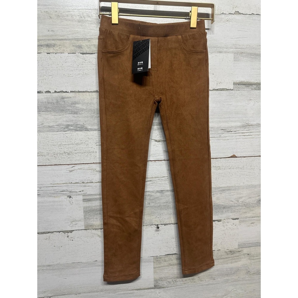 Nano Faux Suede Leggings Girls 7 Brown Elastic Waist Slim Fit NWT‎